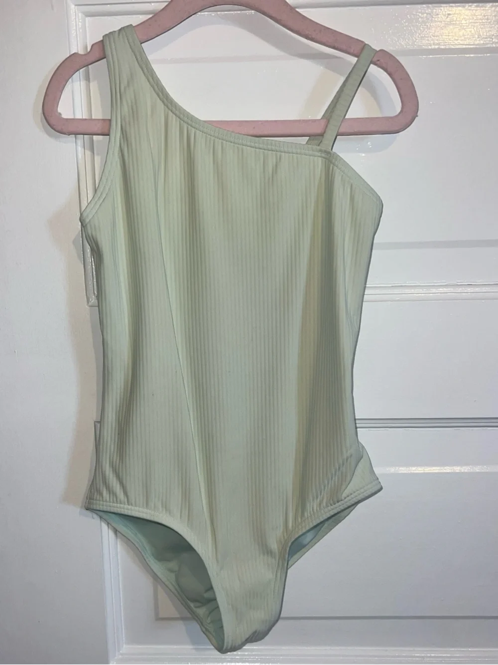 Athleta Light Mint Ribbed One-Shoulder Girls One-Piece